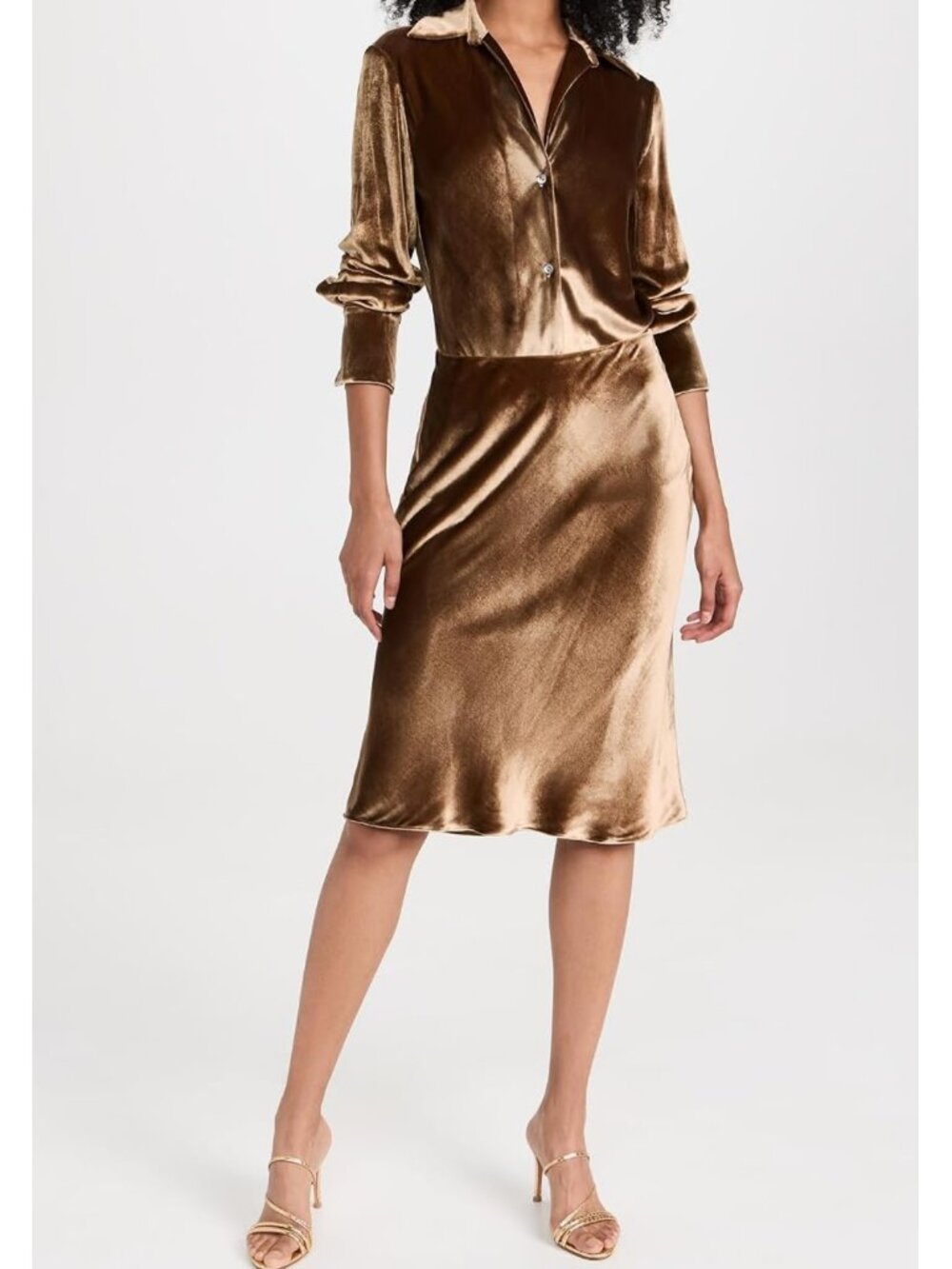 Vince Velvet Silk Blend Slip Skirt in Gold Shadow Brown Size M - Picture 2 of 12
